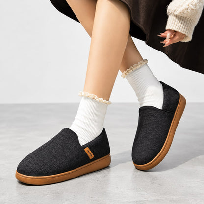Black cushioned fleece lined house slippers 2