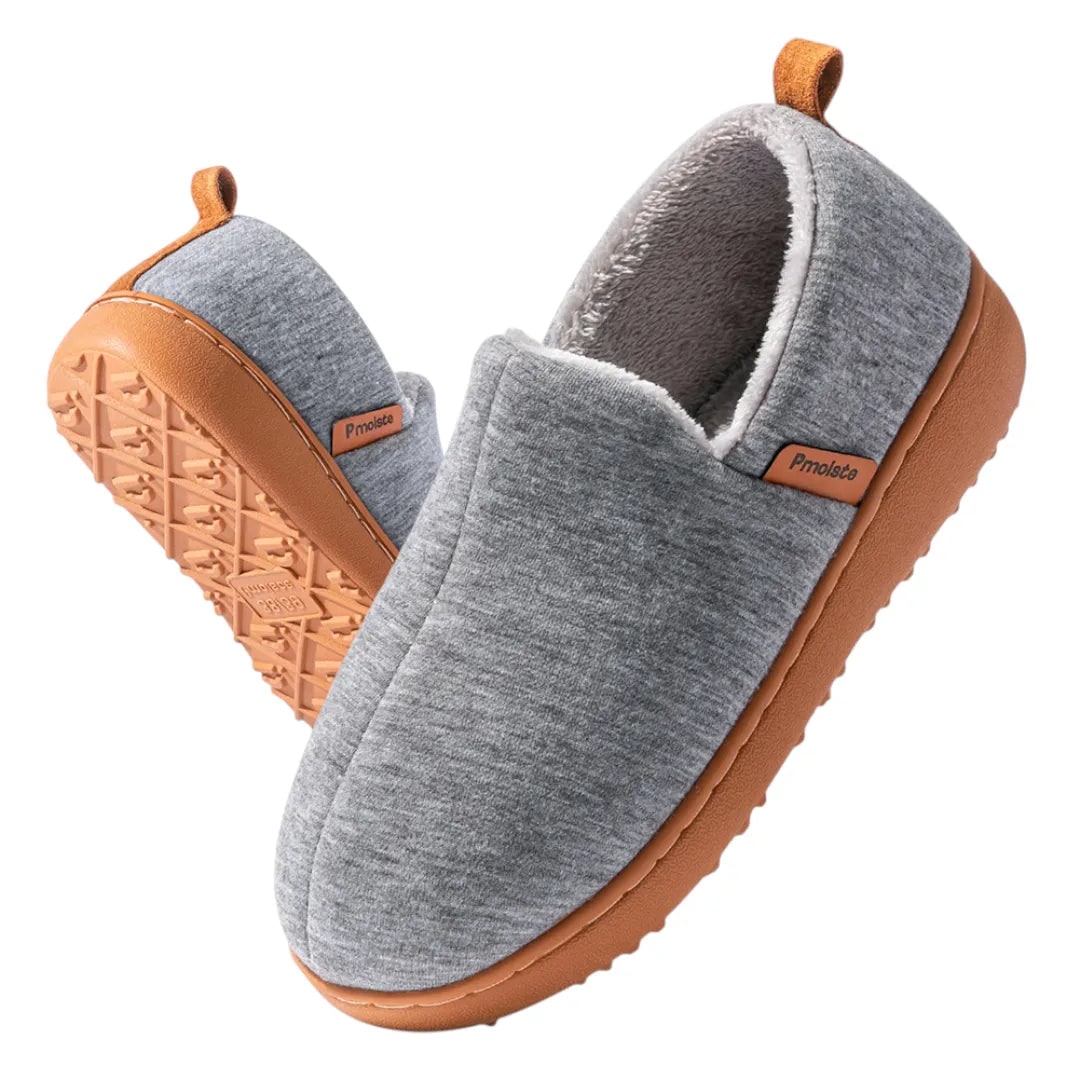 Grey cushioned fleece lined house slippers 5