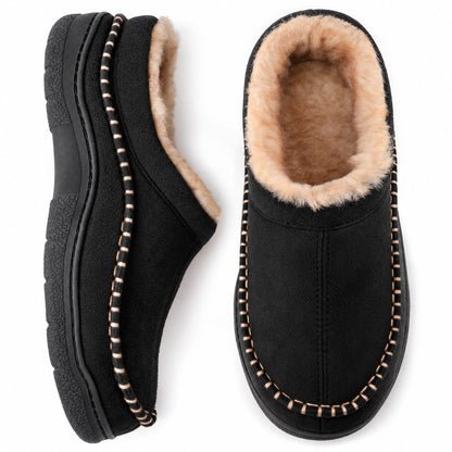 Black and beige soft slip on slippers for men 1