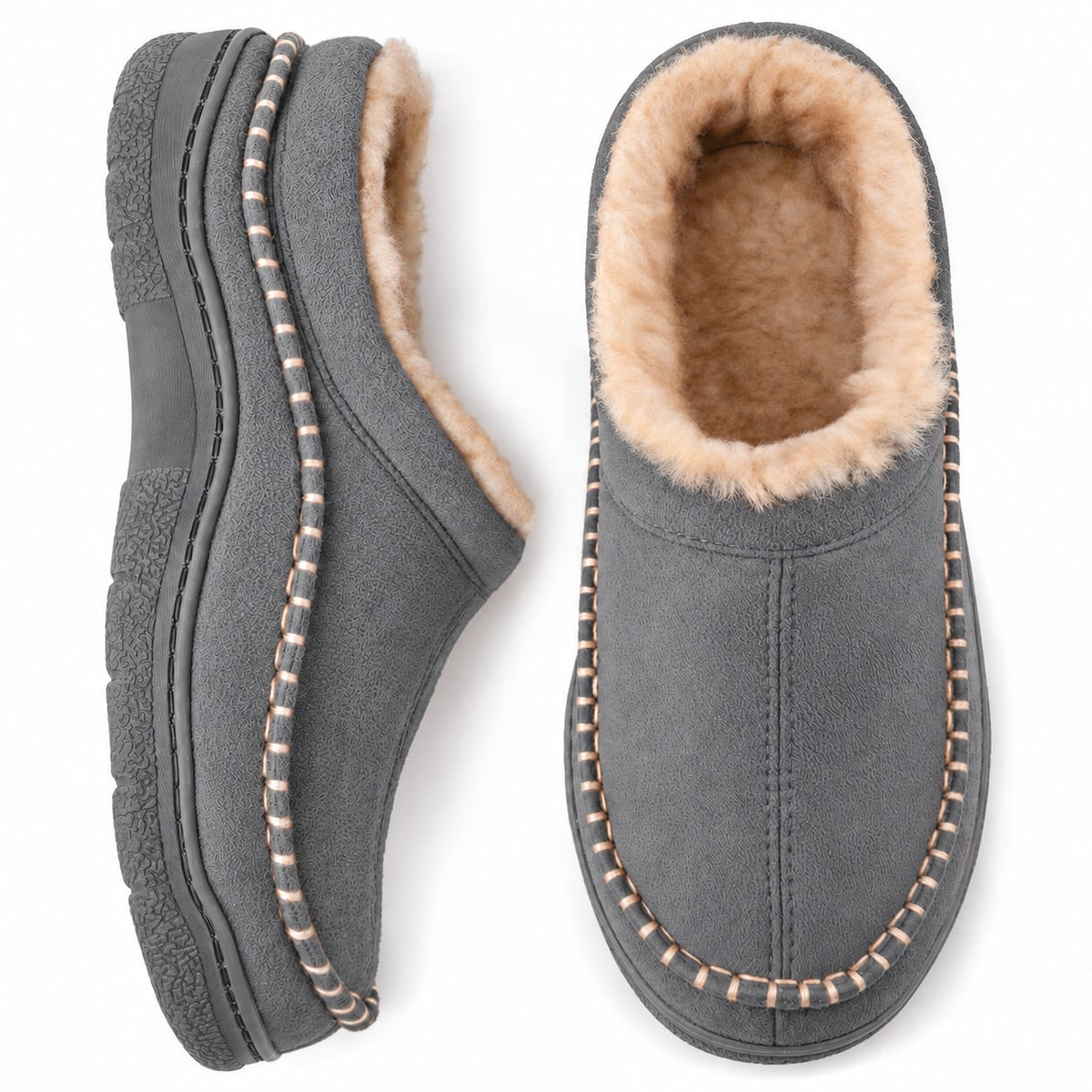 Grey soft slip on slippers for men 2