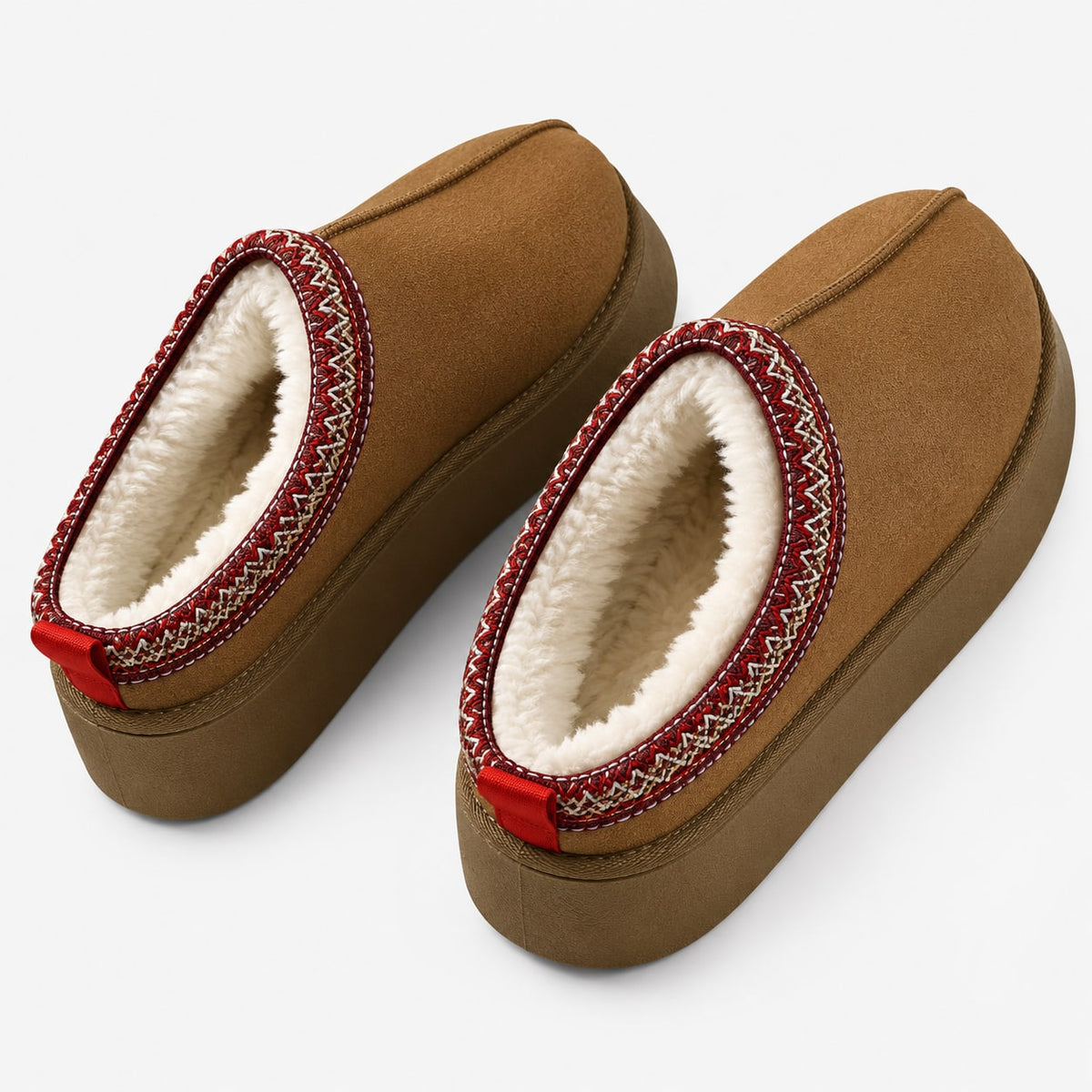 Brown warm lined platform slippers 6