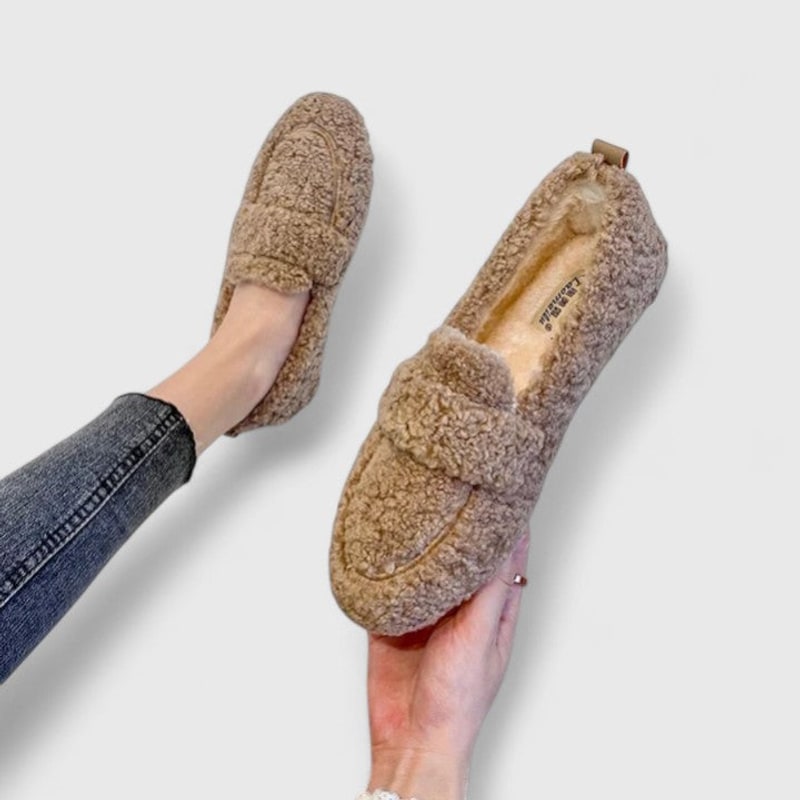 Khaki warm slip on house loafers 1