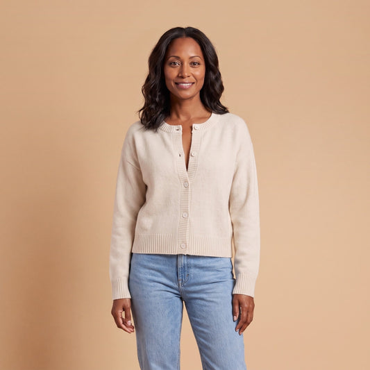 Crew Neck Knit Cardigan, Soft Button Front with Ribbed Trims 1