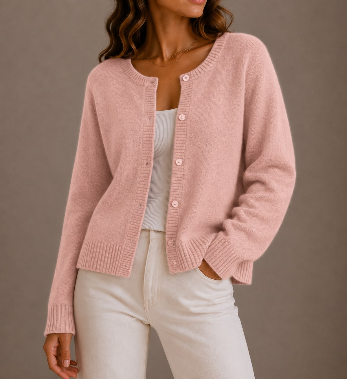 Crew Neck Knit Cardigan, Soft Button Front with Ribbed Trims 4