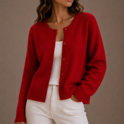 Crew Neck Knit Cardigan, Soft Button Front with Ribbed Trims 5