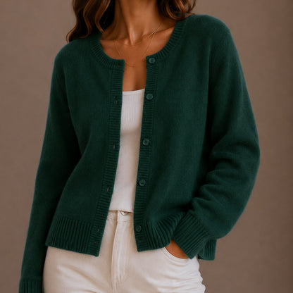 Crew Neck Knit Cardigan, Soft Button Front with Ribbed Trims 6