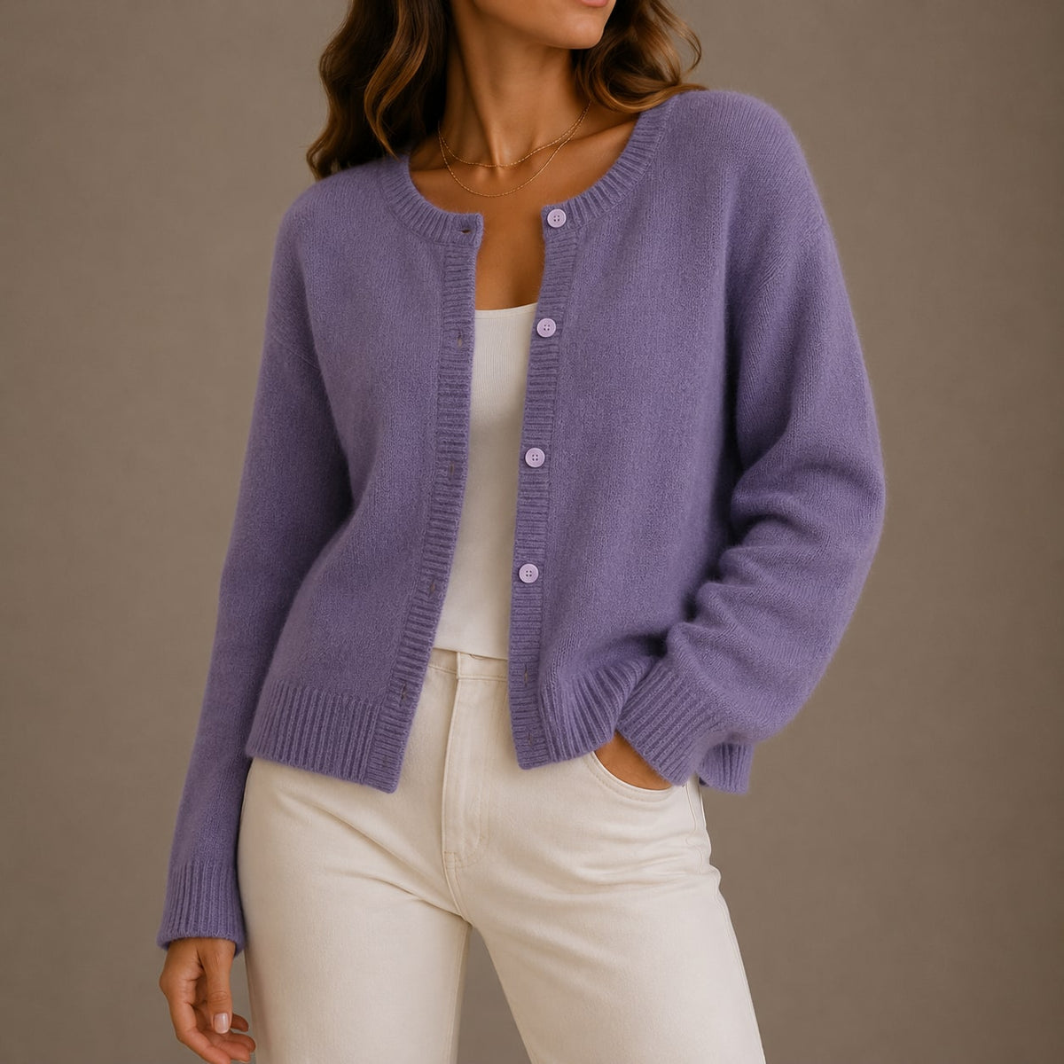 Crew Neck Knit Cardigan, Soft Button Front with Ribbed Trims 7