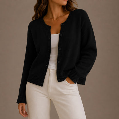 Crew Neck Knit Cardigan, Soft Button Front with Ribbed Trims 8