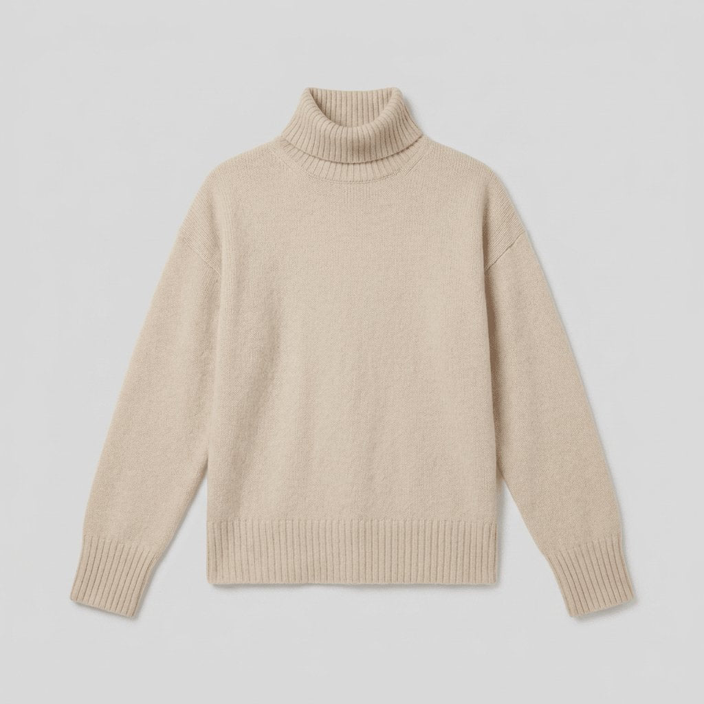 Soft Knit Turtleneck in Beige - flat product shot