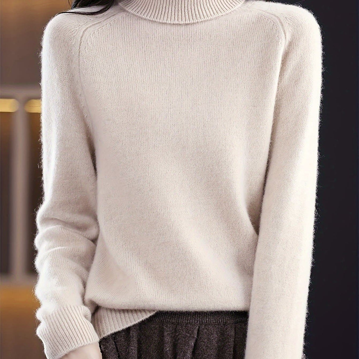 Soft Knit Turtleneck Sweater, Relaxed Raglan Winter Jumper 4