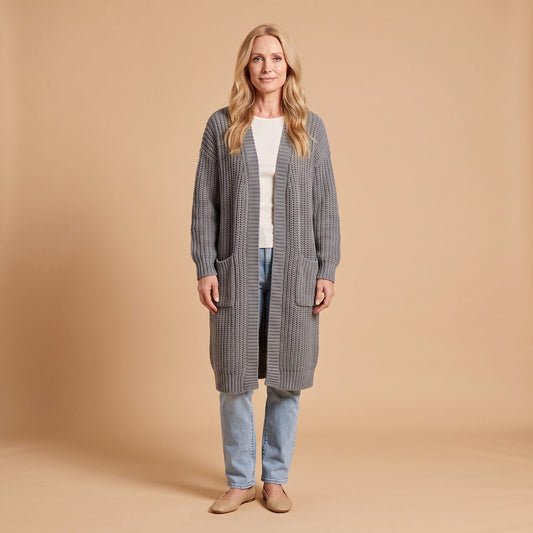 Sophie Longline Cardigan in Grey - front view