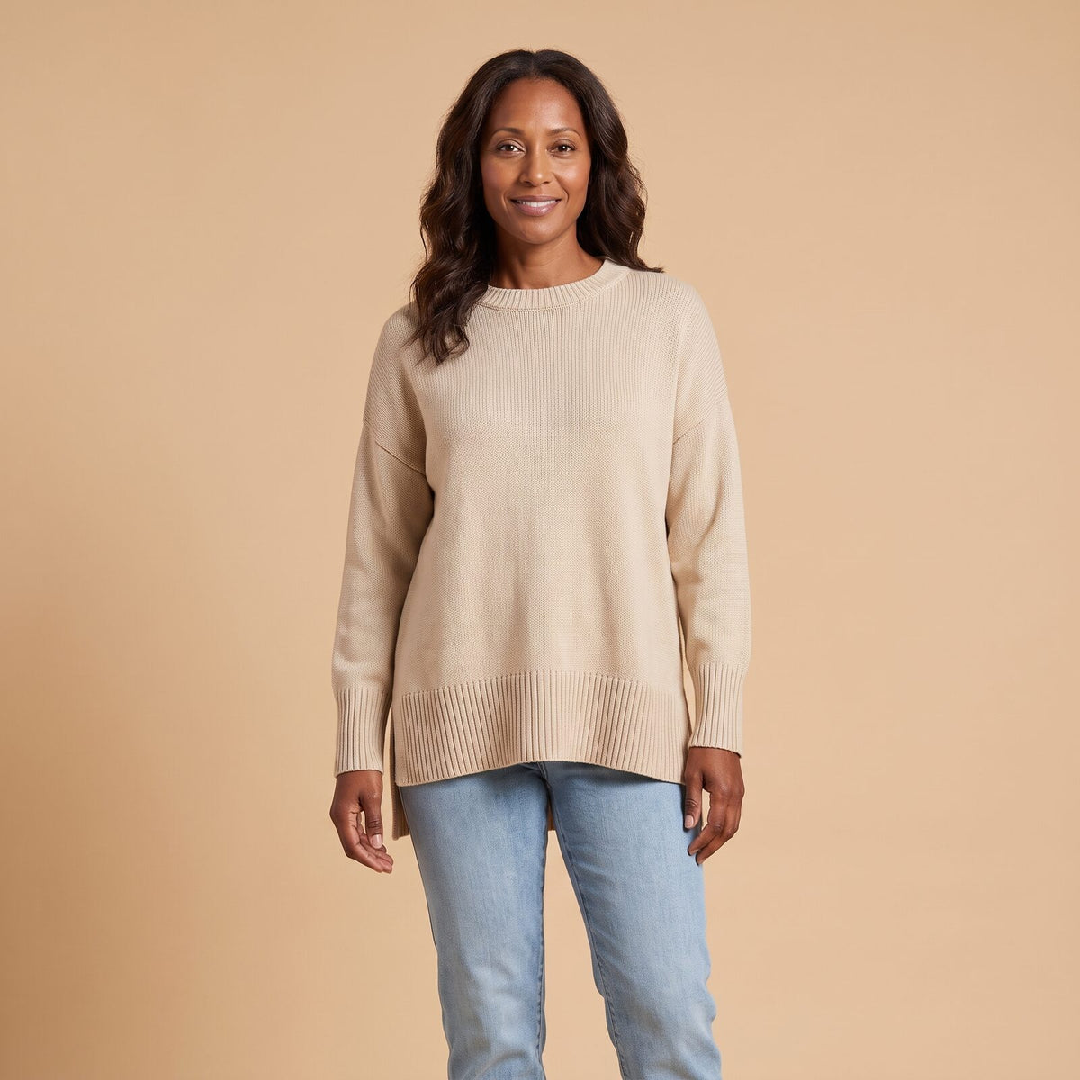 Suzie Oversized Pullover in beige - front view