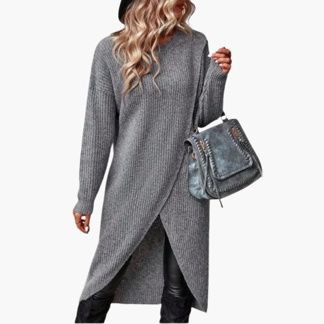 Grey knit sweater dress front view 2