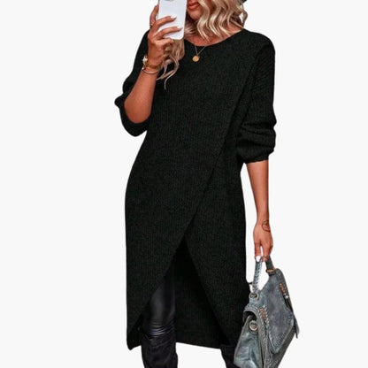 Black knit sweater dress with wrap front 4