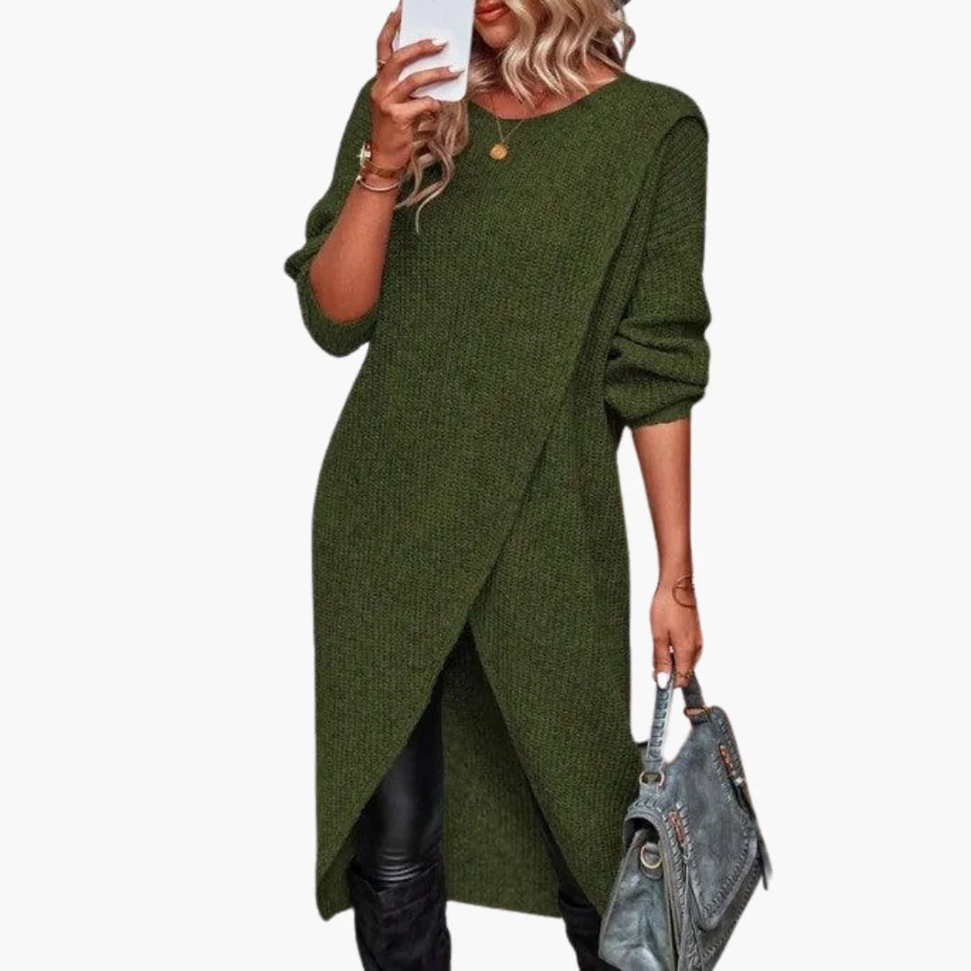 Green knit sweater dress with wrap front 5