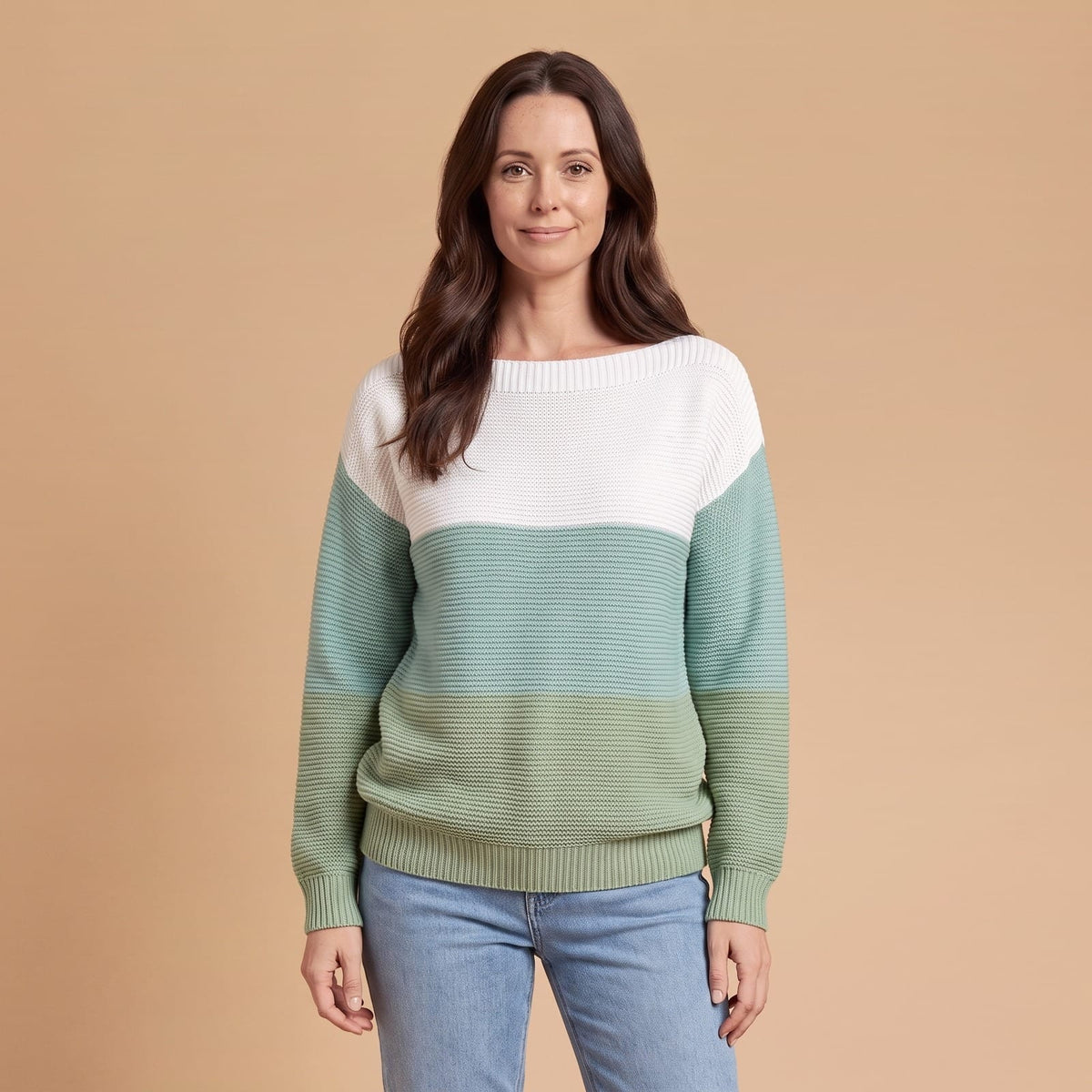 Colour Block Sweater for Women, Wide Crew Neck Knit Pullover 1