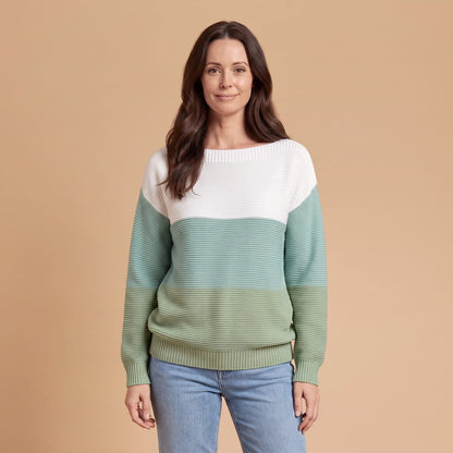 Colour Block Sweater for Women, Wide Crew Neck Knit Pullover 1