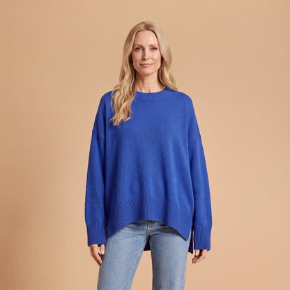 Oversized Crew Neck Sweater, Women's Knit Pullover 1