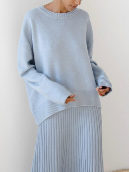 Oversized Crew Neck Sweater, Women's Knit Pullover 4