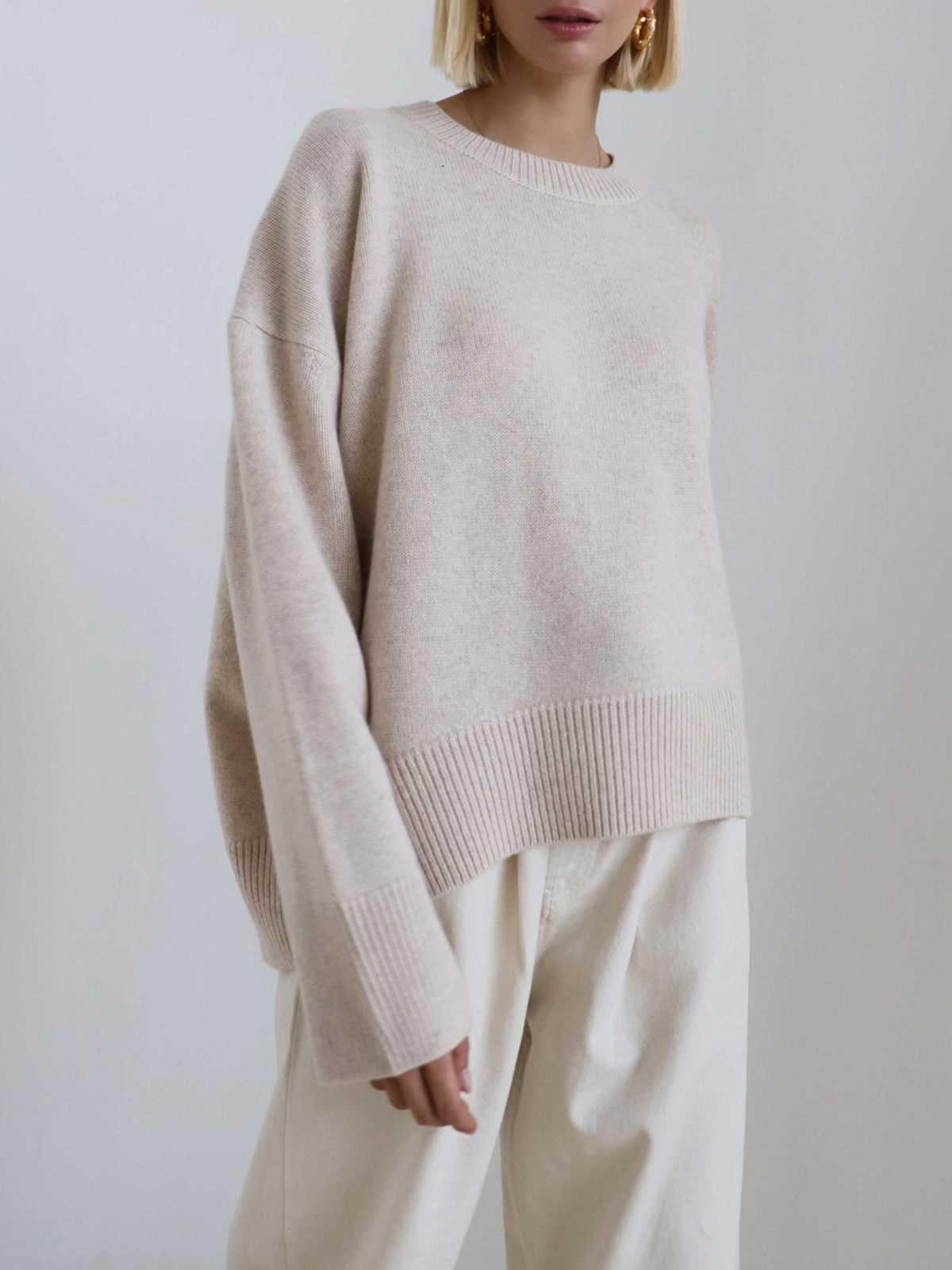 Oversized Crew Neck Sweater, Women's Knit Pullover 5
