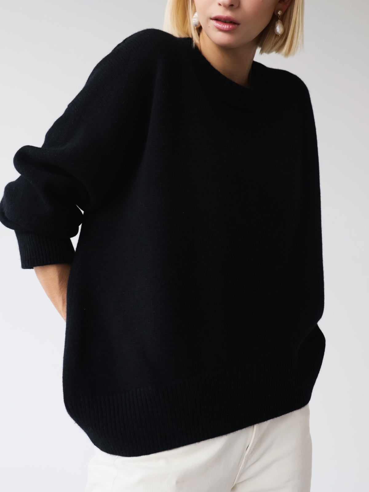 Oversized Crew Neck Sweater, Women's Knit Pullover 6