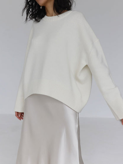 Oversized Crew Neck Sweater, Women's Knit Pullover 7