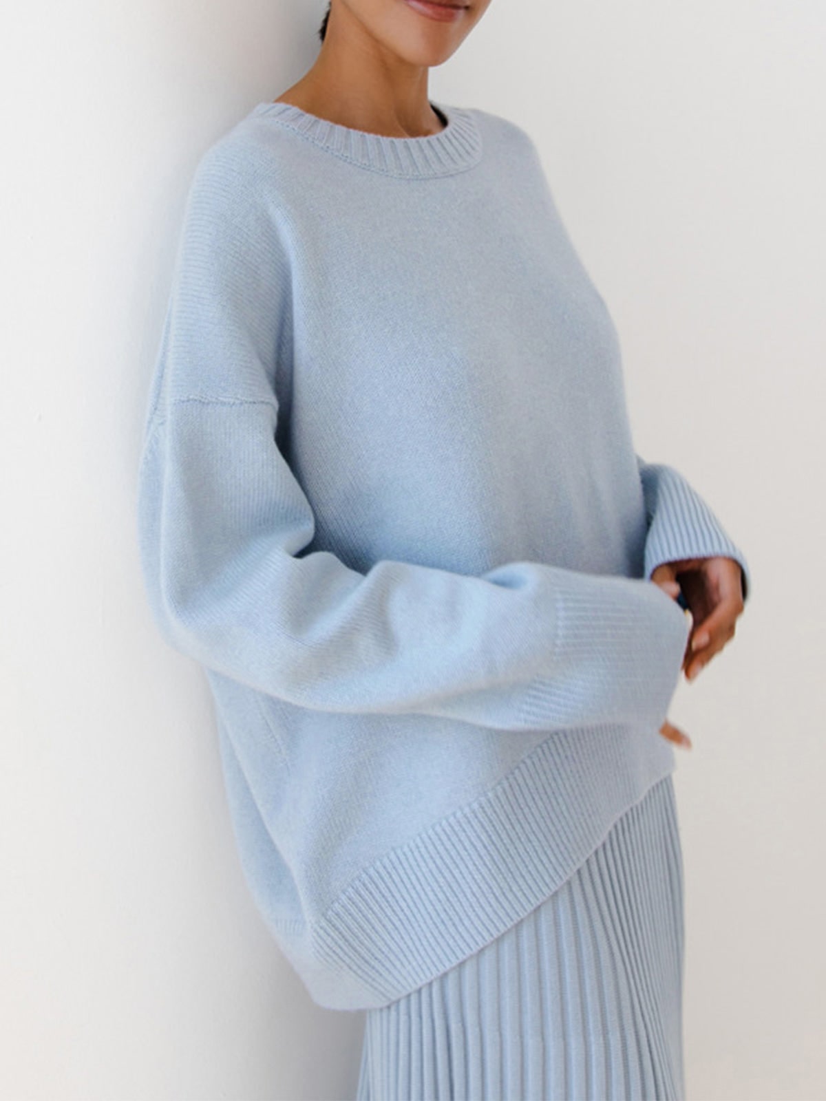 Oversized Crew Neck Sweater, Women's Knit Pullover 8