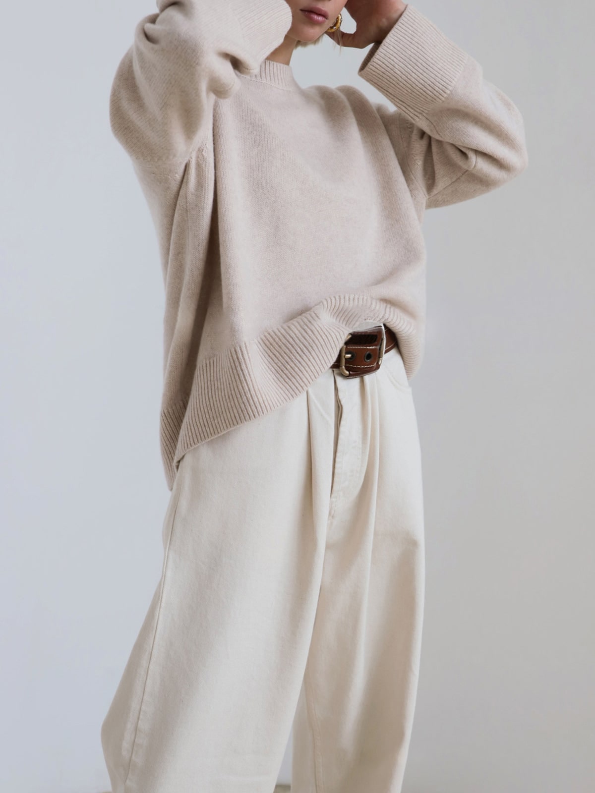 Oversized Crew Neck Sweater, Women's Knit Pullover 9