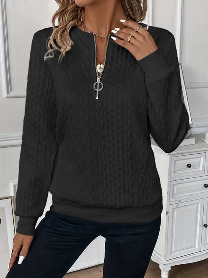 Black textured half zip sweater for women 7
