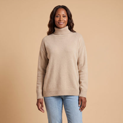 Sydney Oversized Turtleneck in Beige - front view