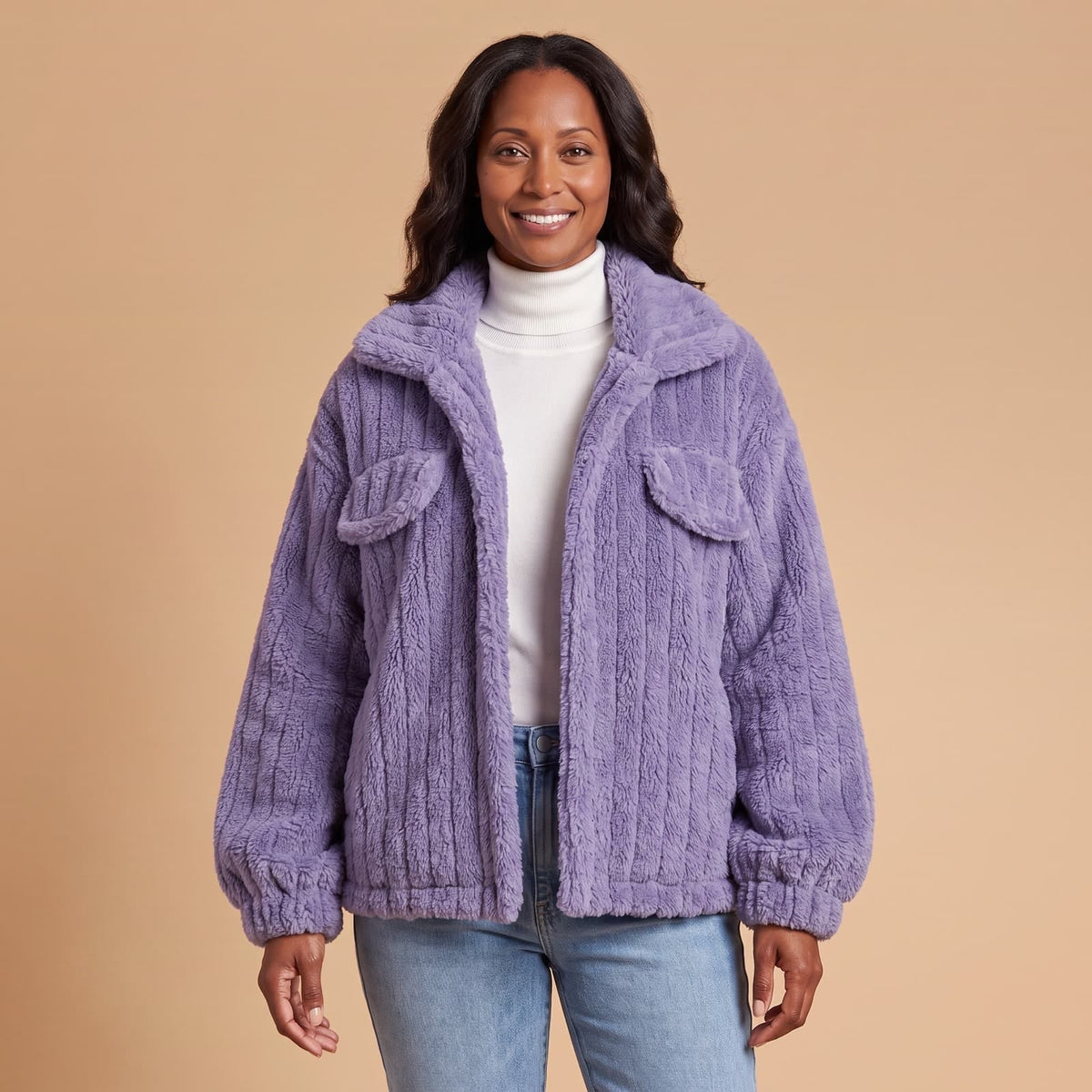 Teddy Fleece Jacket with Wide Collar, Relaxed Fall Jacket 1