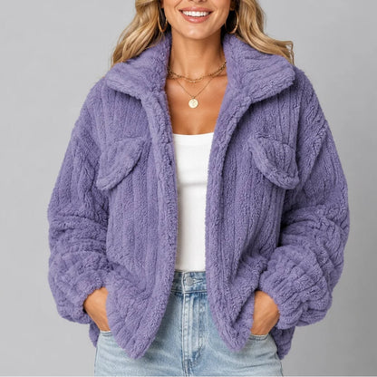 Teddy Fleece Jacket with Wide Collar, Relaxed Fall Jacket 2