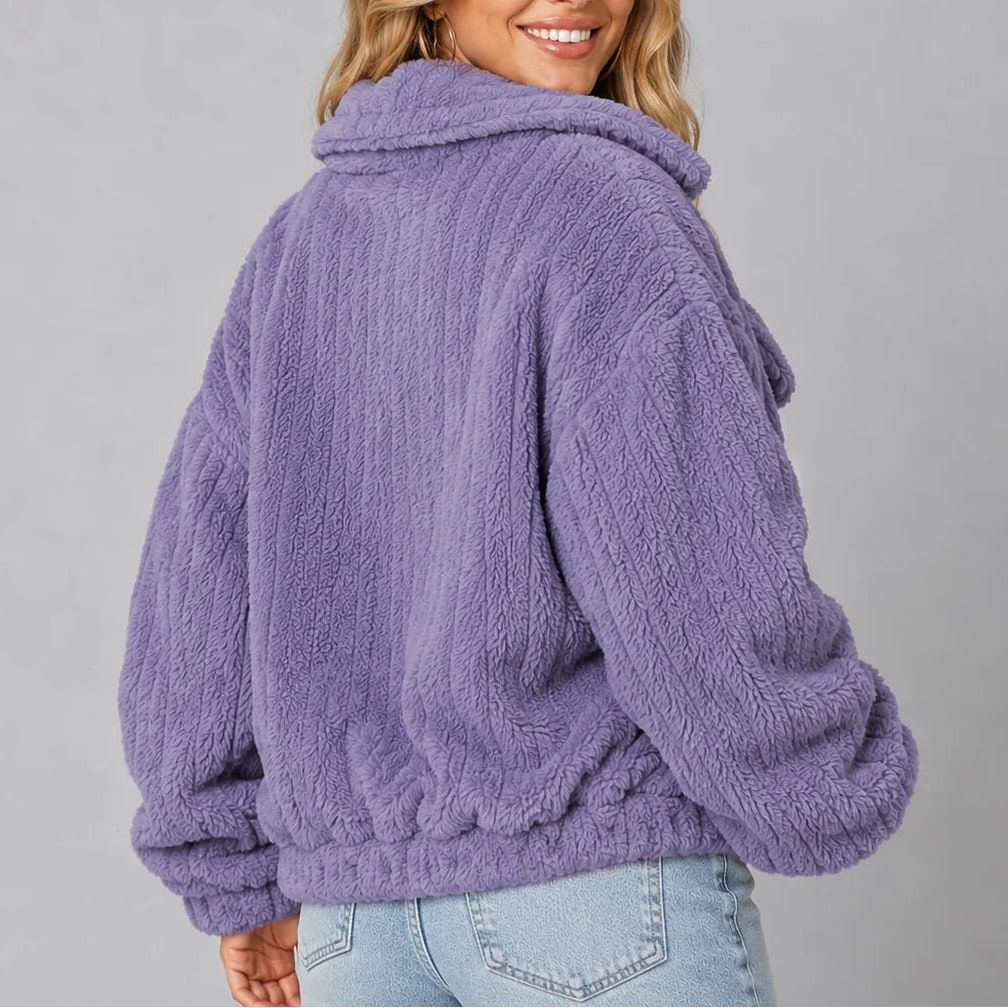 Teddy Fleece Jacket with Wide Collar, Relaxed Fall Jacket 4