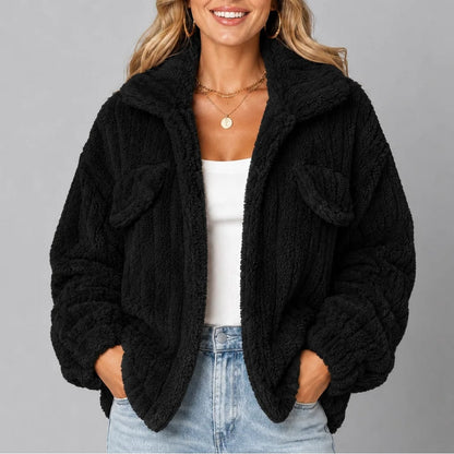 Teddy Fleece Jacket with Wide Collar, Relaxed Fall Jacket 5
