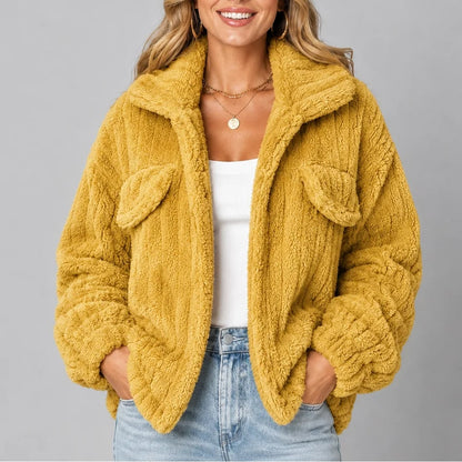 Teddy Fleece Jacket with Wide Collar, Relaxed Fall Jacket 7