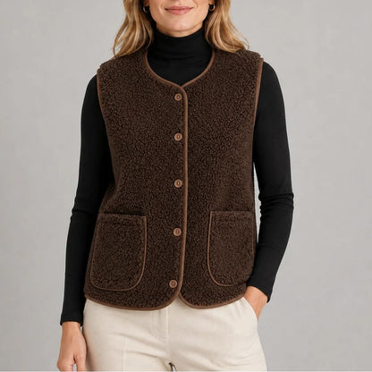 Teddy Fleece Vest with Pockets, Button Up Sleeveless Layer 2