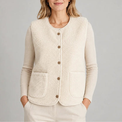 Teddy Fleece Vest with Pockets, Button Up Sleeveless Layer 3