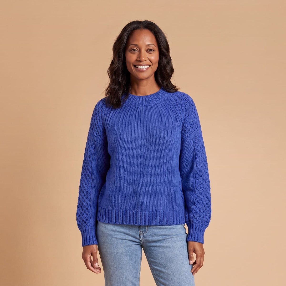 Textured Knit Crew Neck Sweater, Cozy Winter Pullover 1