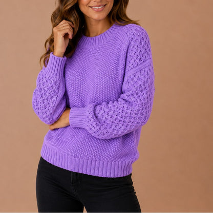 Textured Knit Crew Neck Sweater, Cozy Winter Pullover 5