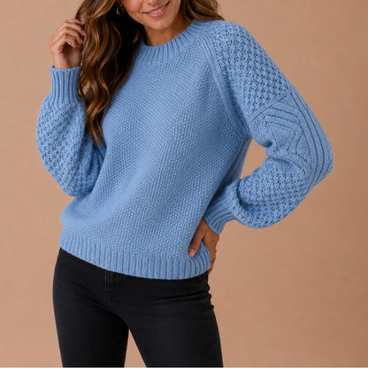 Textured Knit Crew Neck Sweater, Cozy Winter Pullover 6