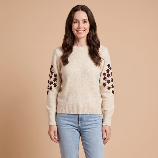 Teya Knit Sweater in Beige and Brown - front view