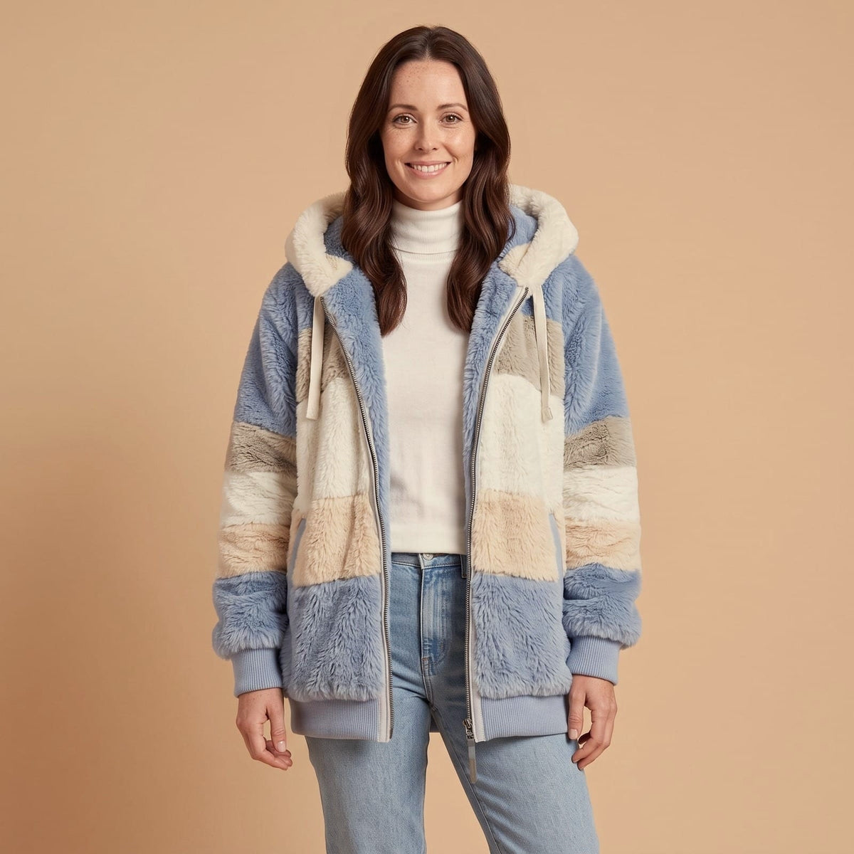 Thermal Jacket in Colour Block Faux Fur, Winter Jacket 1