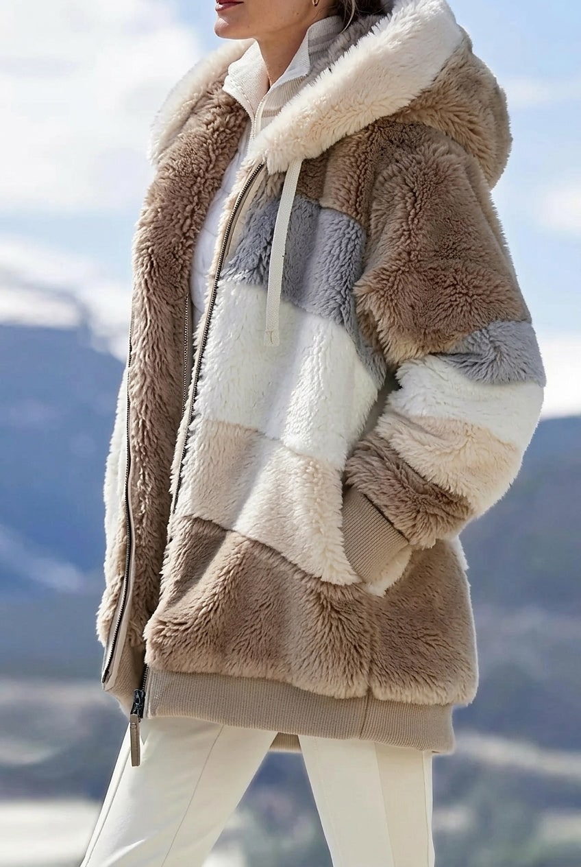 Thermal Jacket in Colour Block Faux Fur, Winter Jacket 2