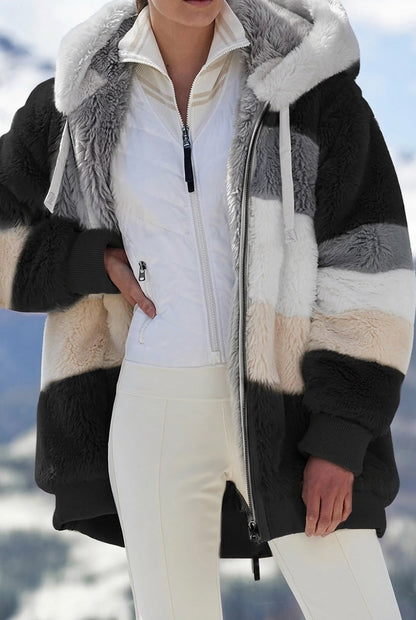 Thermal Jacket in Colour Block Faux Fur, Winter Jacket 6