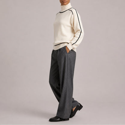 Turtleneck Sweater with Contrast Piping, Relaxed Knit Jumper 5