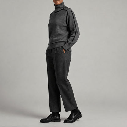 Turtleneck Sweater with Contrast Piping, Relaxed Knit Jumper 6