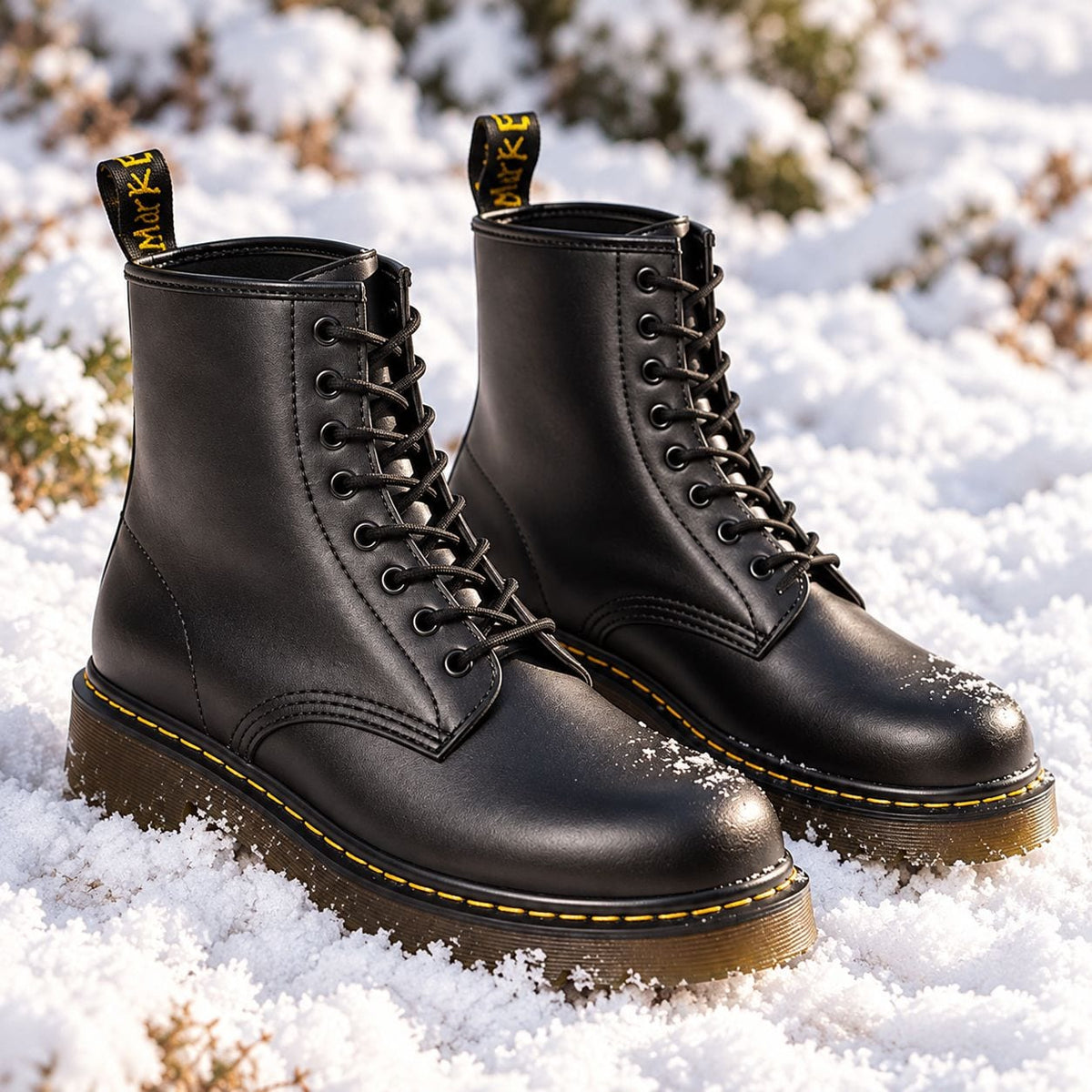 Pair of black leather lace-up boots 2