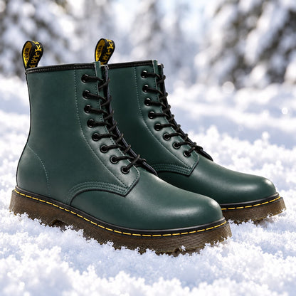 Green leather lace-up boots 9