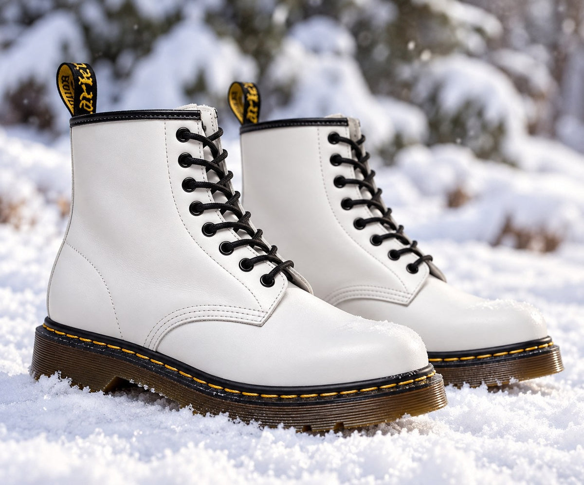 White leather lace-up boots 10