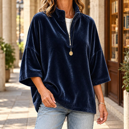 Quarter Zip Sweater in Velvet, Relaxed Dropped Shoulder Top 5